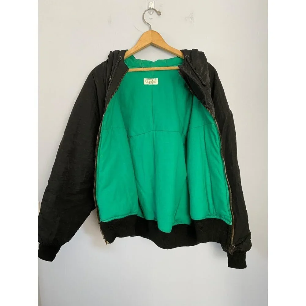 Vintage Benetton Black Hooded Winter Jacket Size 44 Made in Italy